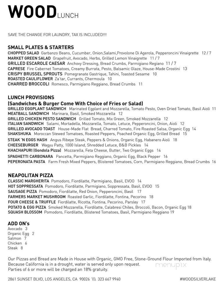 WOOD Handcrafted Pizza - Los Angeles, CA menu_pic