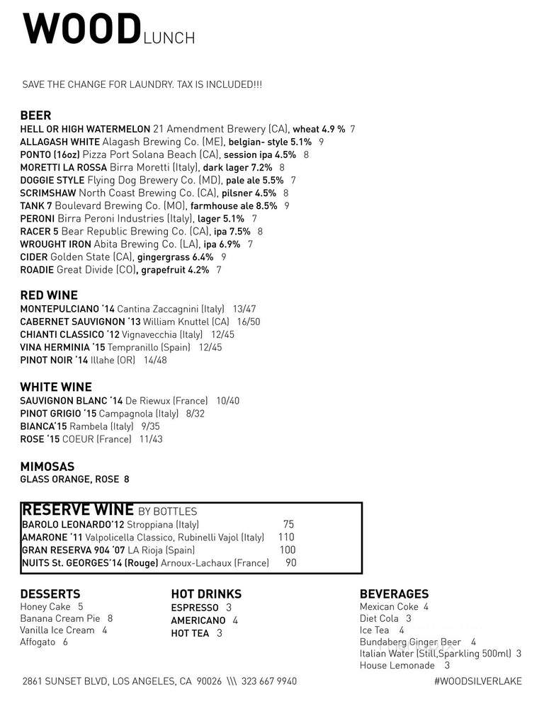 WOOD Handcrafted Pizza - Los Angeles, CA menu_pic