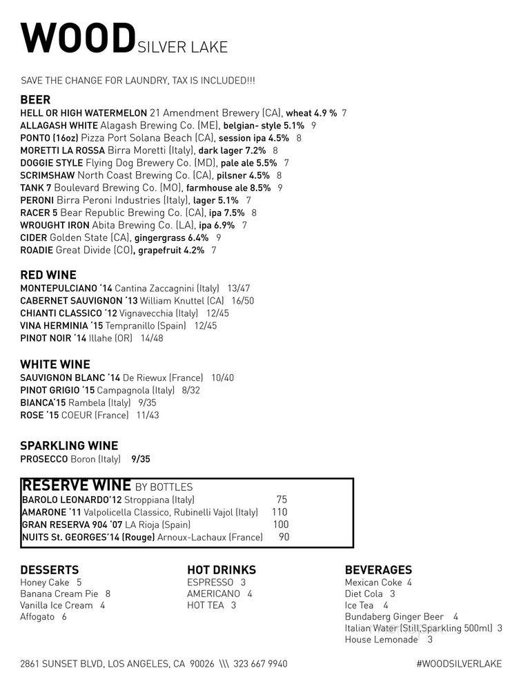 WOOD Handcrafted Pizza - Los Angeles, CA menu_pic