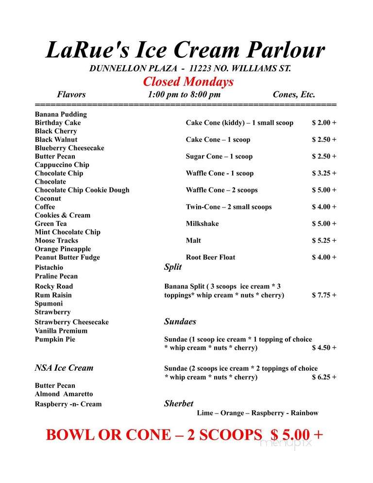 Larue's Ice Cream - Dunnellon, FL menu_pic