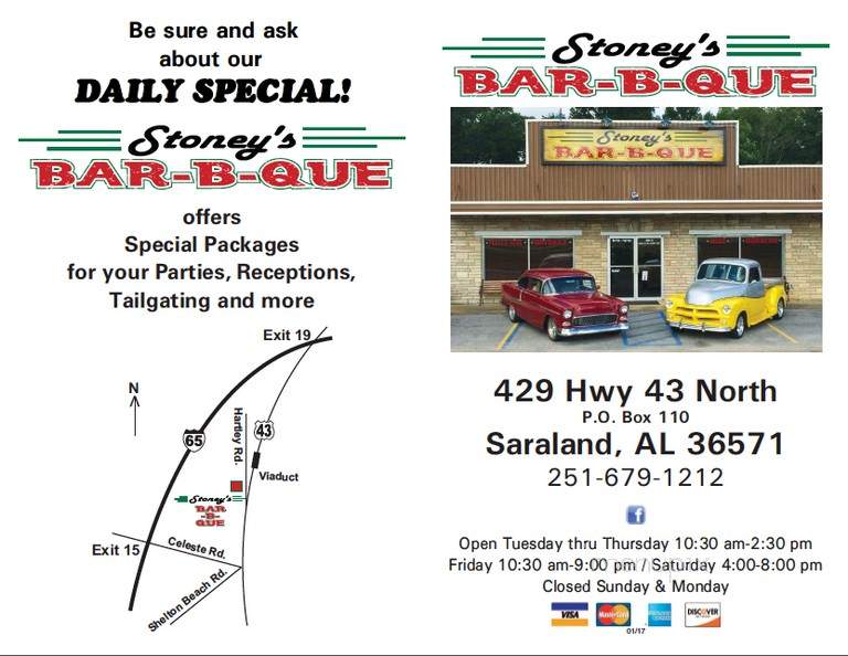 Stoney's BBQ - Saraland, AL menu_pic