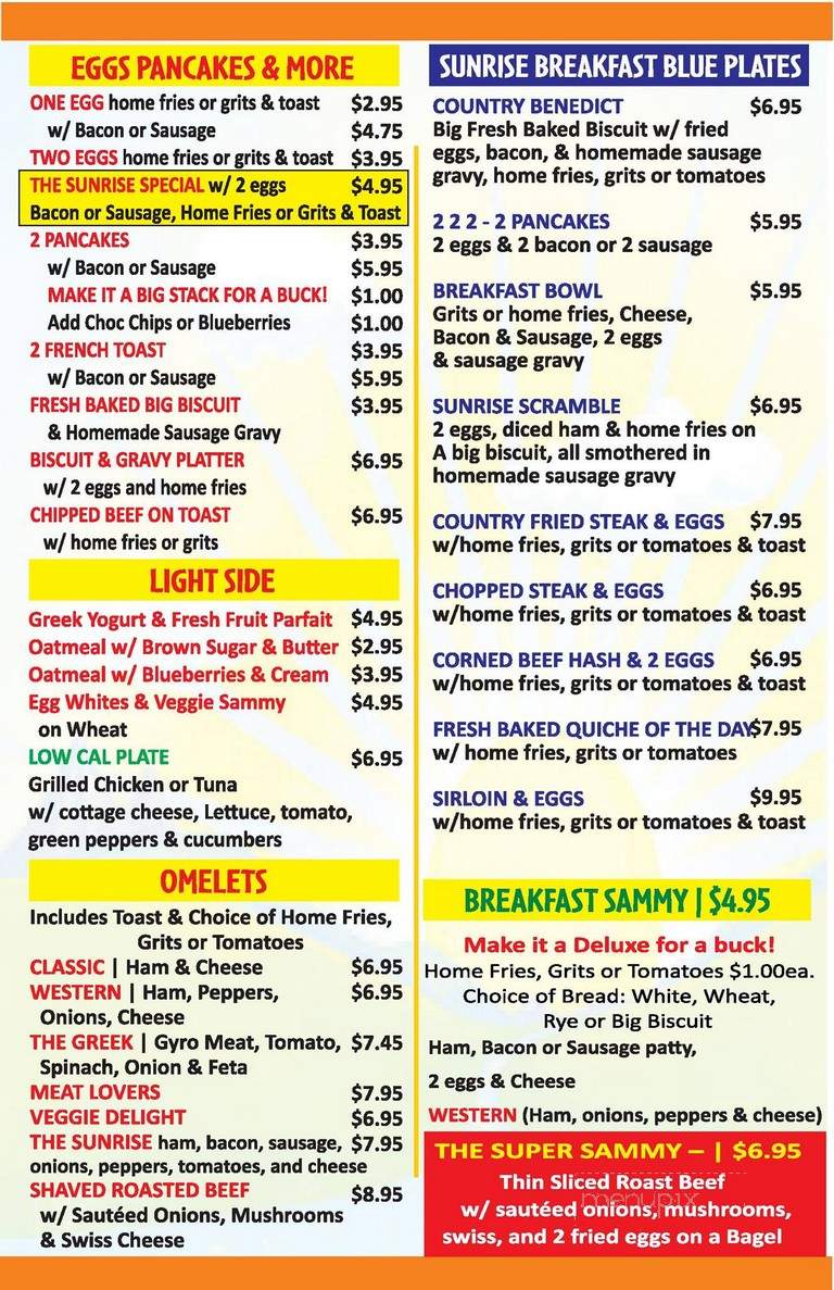Sunrise Restaurant - Largo, FL menu_pic