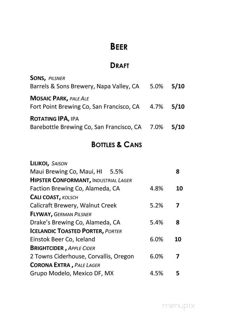 Dirty Habit - San Francisco, CA menu_pic