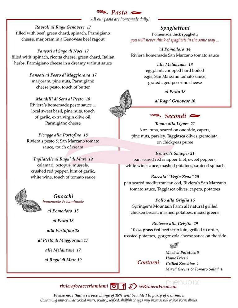 Riviera Focacceria Italiana - Miami, FL menu_pic
