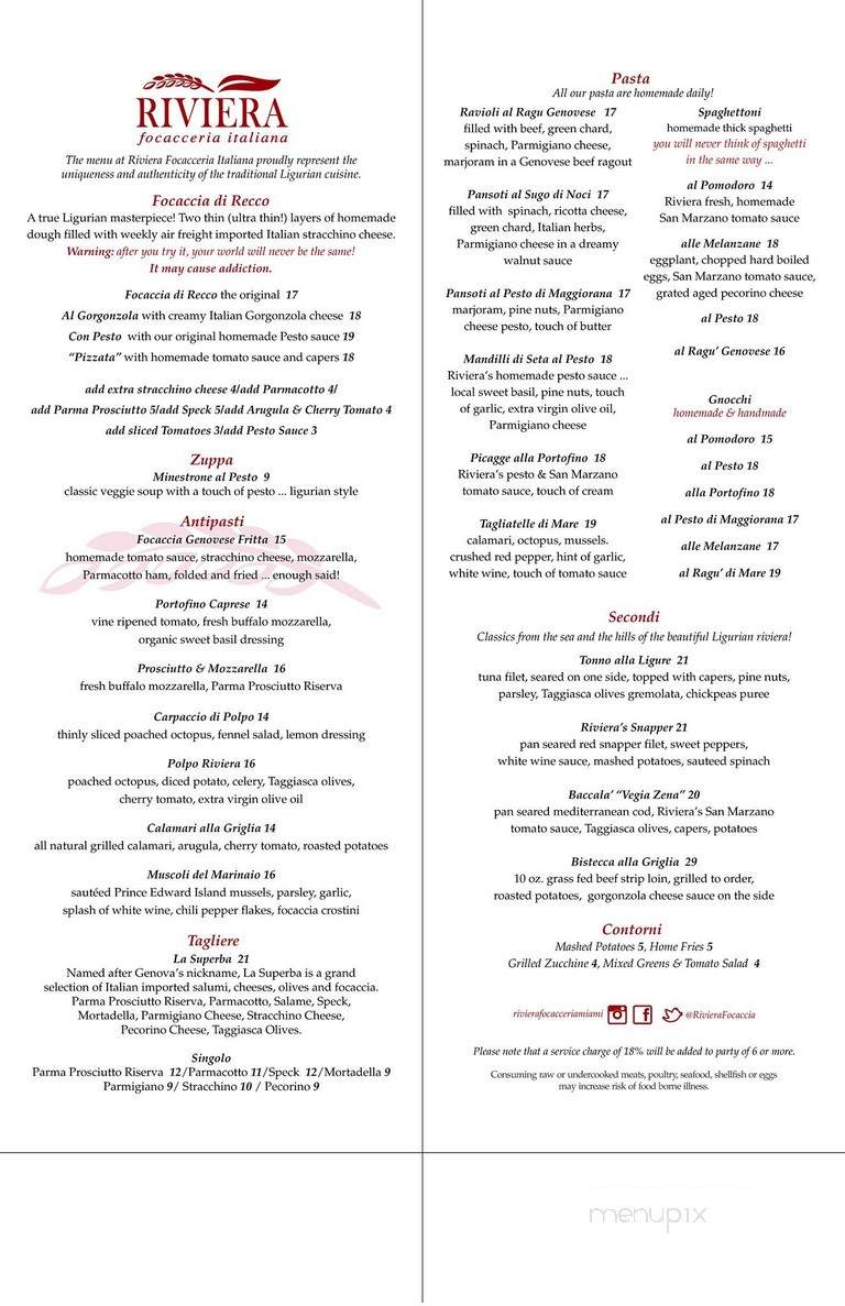 Riviera Focacceria Italiana - Miami, FL menu_pic