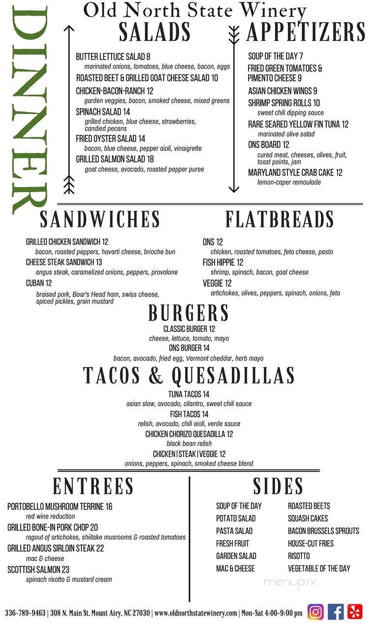 Old North State Winery & Brewery - Mount Airy, NC menu_pic