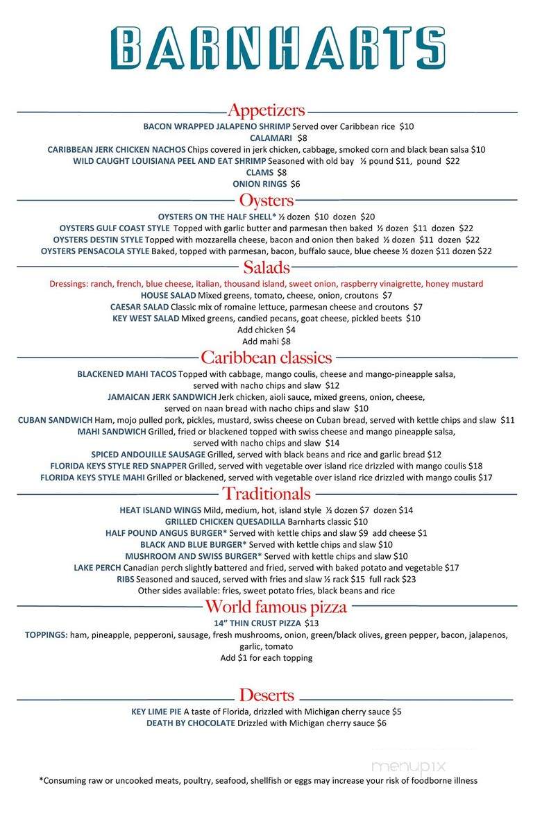 Barnharts Restaurant - Ludington, MI menu_pic