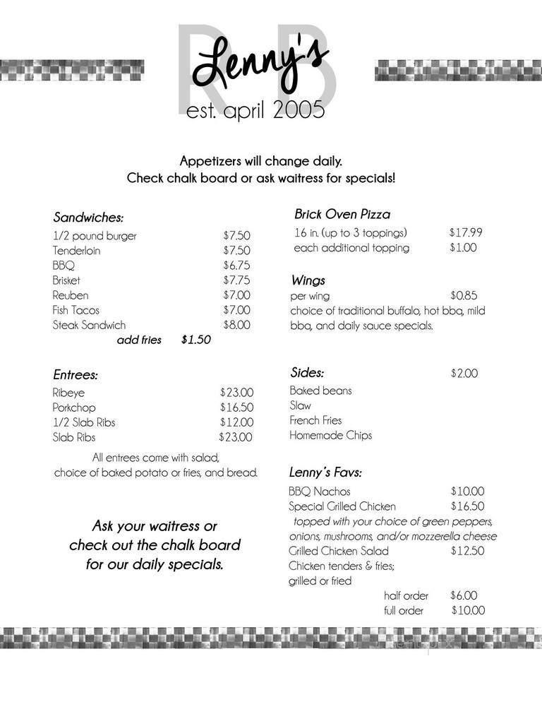 Lenny's at Reed Brothers - South Fulton, TN menu_pic