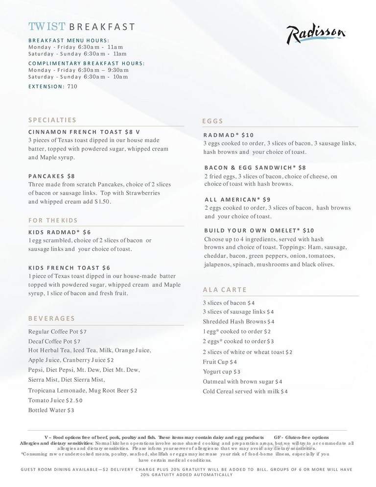 Twist Bar & Grill - Madison, WI menu_pic