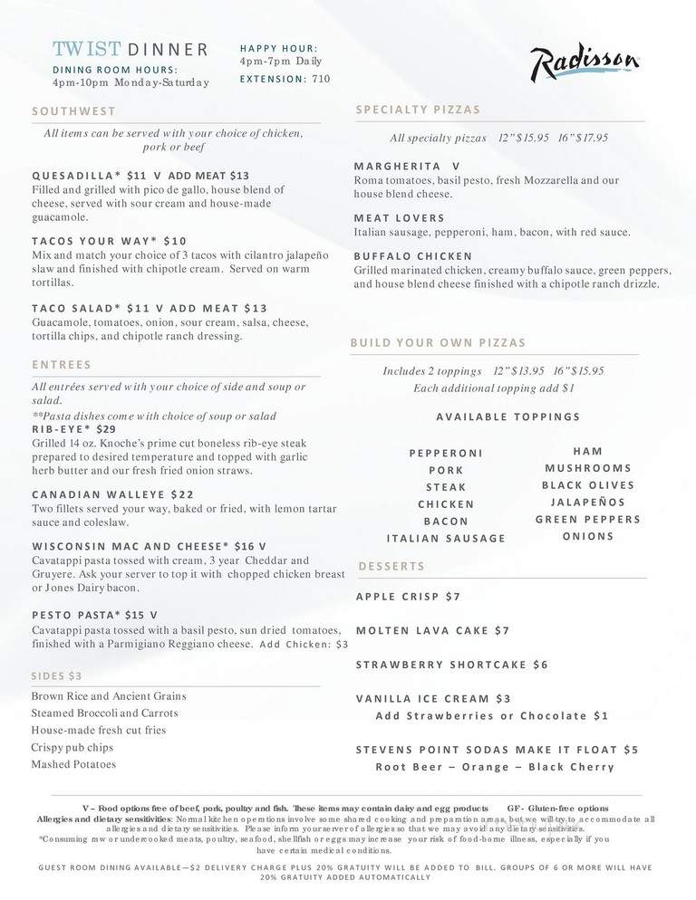 Twist Bar & Grill - Madison, WI menu_pic