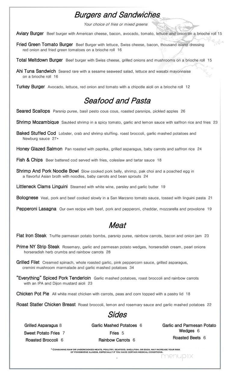 The Aviary - Swansea, MA menu_pic