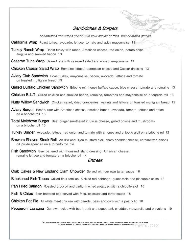 The Aviary - Swansea, MA menu_pic