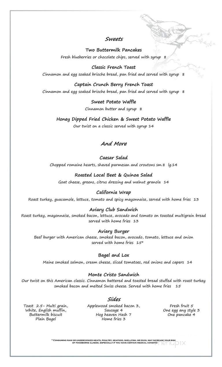 The Aviary - Swansea, MA menu_pic