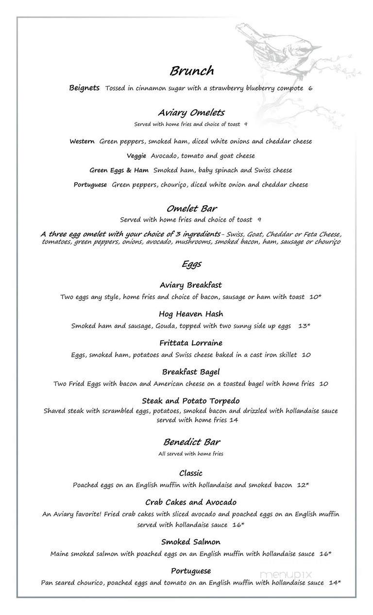 The Aviary - Swansea, MA menu_pic