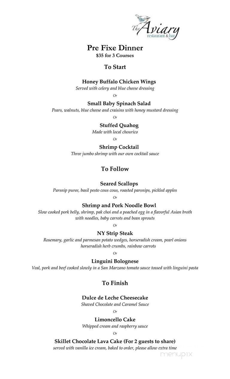 The Aviary - Swansea, MA menu_pic