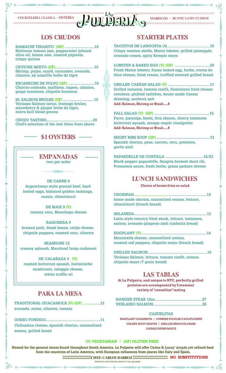 La Pulperia - New York, NY menu_pic