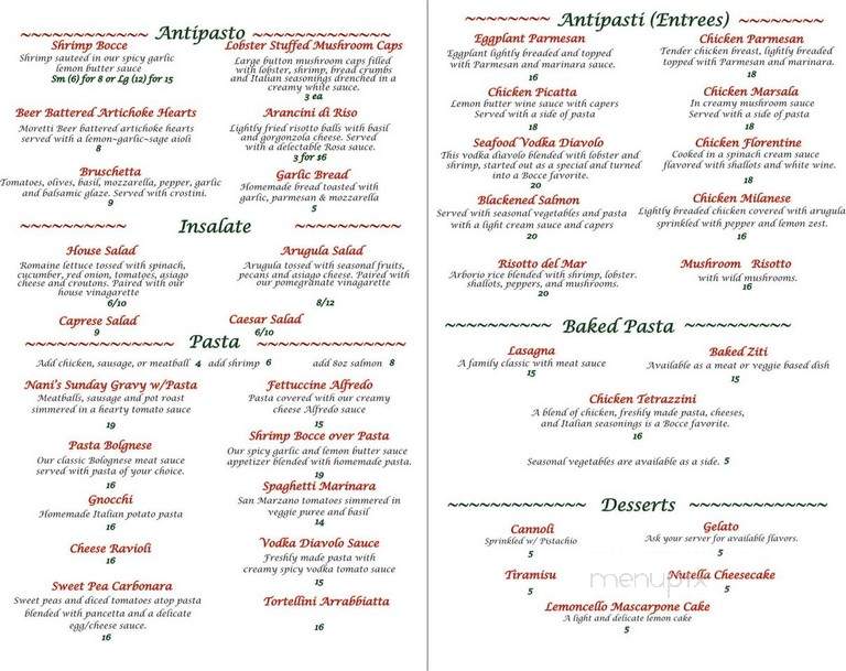 Bocce - Dallas, TX menu_pic