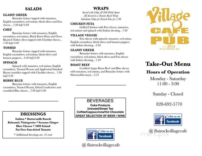 Village Cafe & Pub - Flat Rock, NC menu_pic