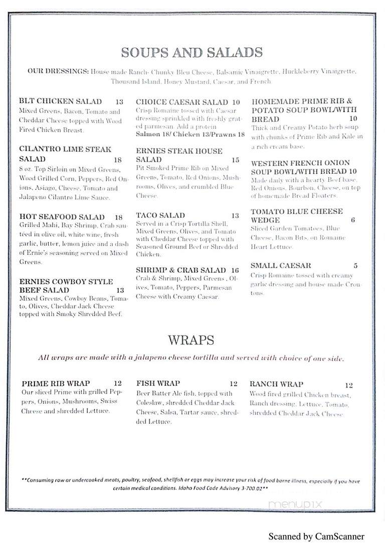 Ernie's Steakhouse - Lewiston, ID menu_pic