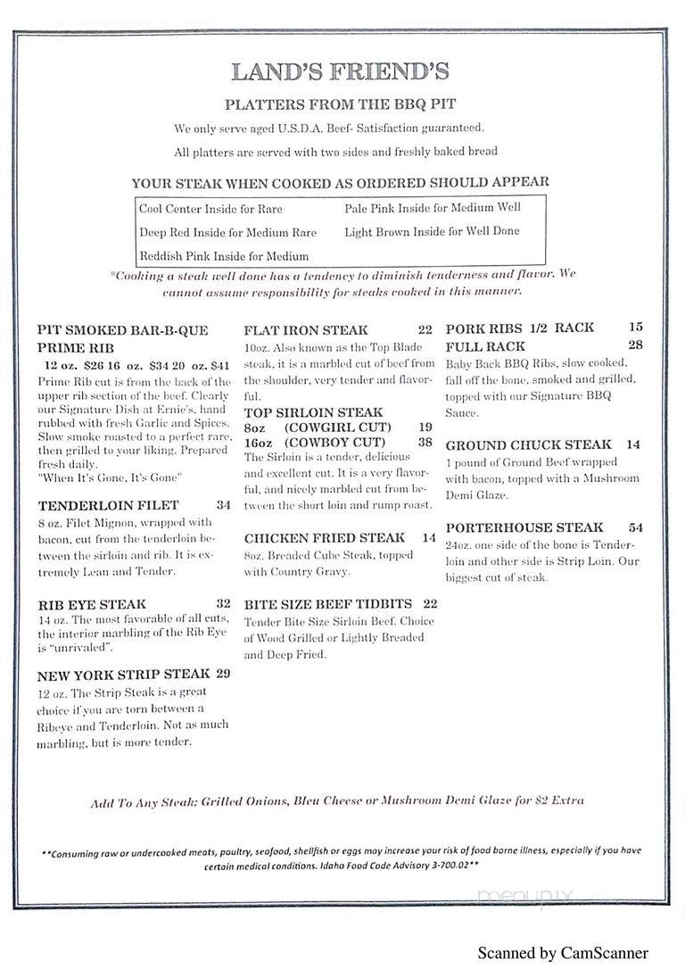 Ernie's Steakhouse - Lewiston, ID menu_pic