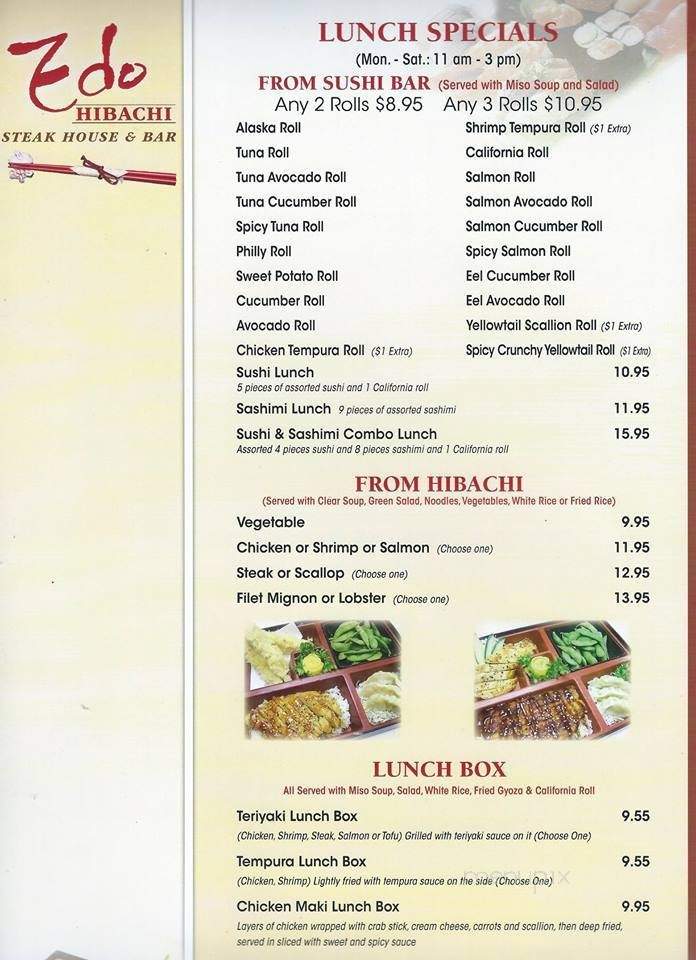 Edo Hibachi Steak House & Bar - Greensburg, PA menu_pic