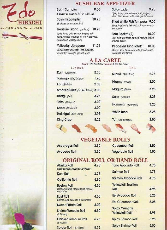 Edo Hibachi Steak House & Bar - Greensburg, PA menu_pic