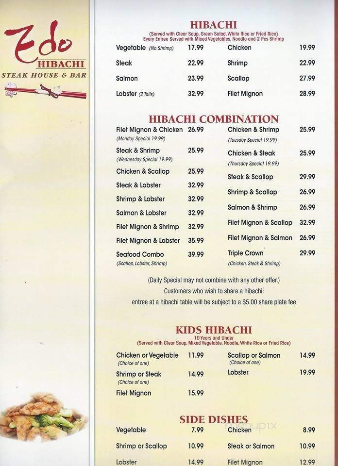 Edo Hibachi Steak House & Bar - Greensburg, PA menu_pic