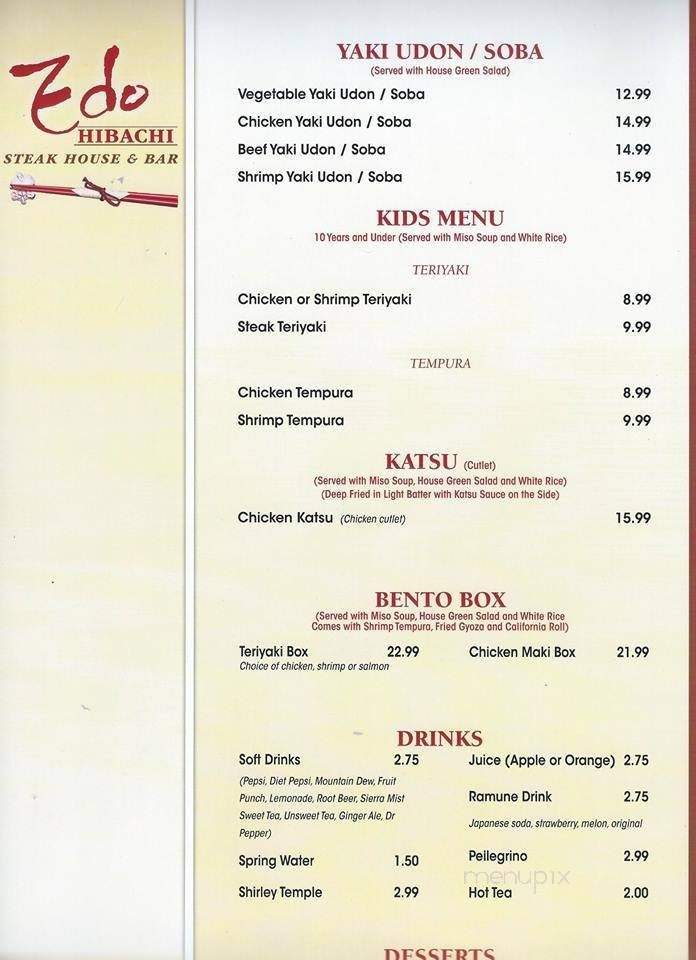 Edo Hibachi Steak House & Bar - Greensburg, PA menu_pic