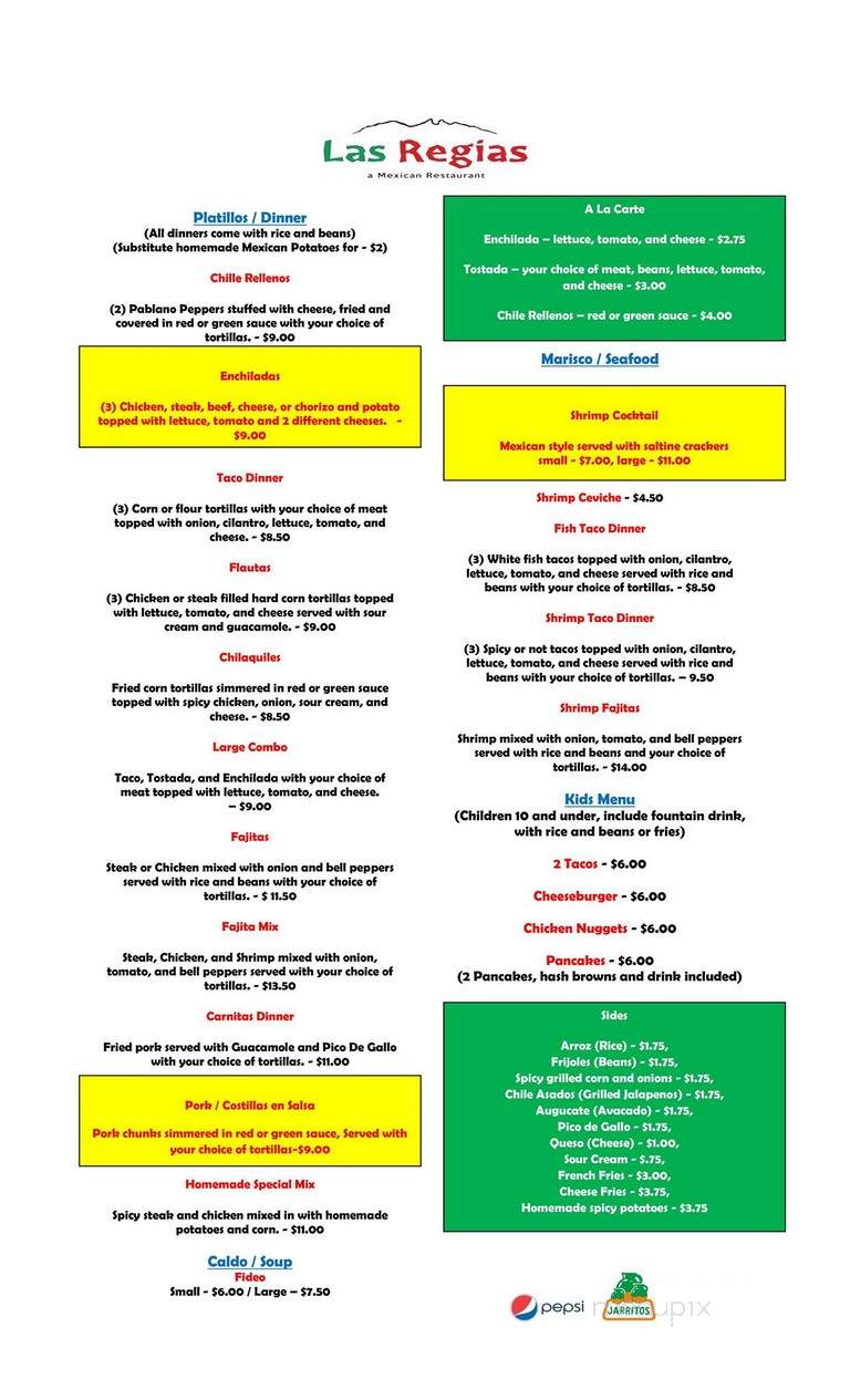 Las Regias - Moline, IL menu_pic