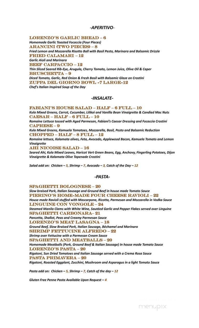 Fabiani's - Wailea-Makena, HI menu_pic
