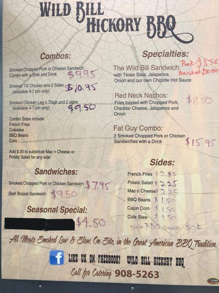 Wild Bill Hickory BBQ - Clarence Center, NY menu_pic