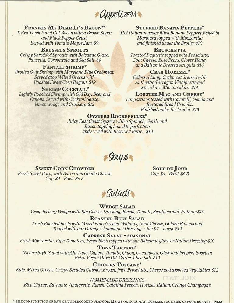 Twelve Oaks Restaurant & Tavern - Brownsville, PA menu_pic