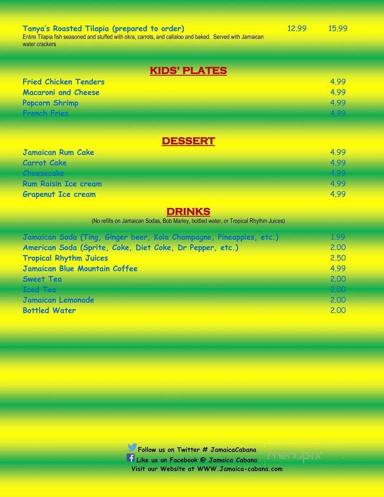 Jamaica Cabana - Richardson, TX menu_pic