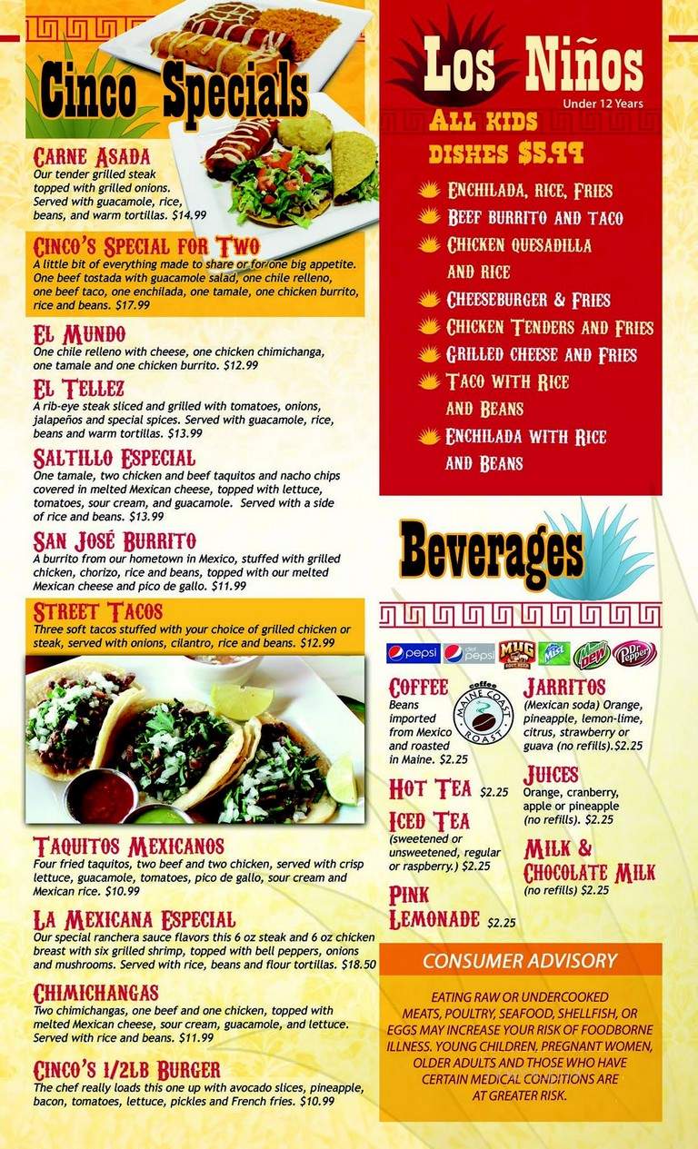 Cinco de Mayo Bar & Grill - Dover, NH menu_pic