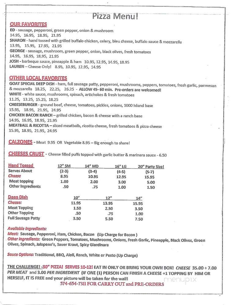 Billy Goat 9 & Dine - New Carlisle, IN menu_pic