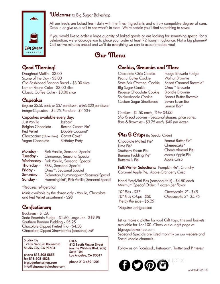 Big Sugar Bakeshop - Los Angeles, CA menu_pic