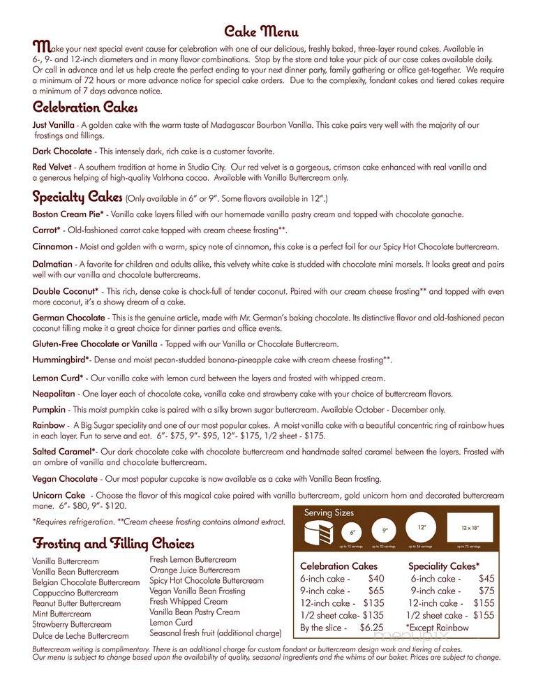 Big Sugar Bakeshop - Los Angeles, CA menu_pic