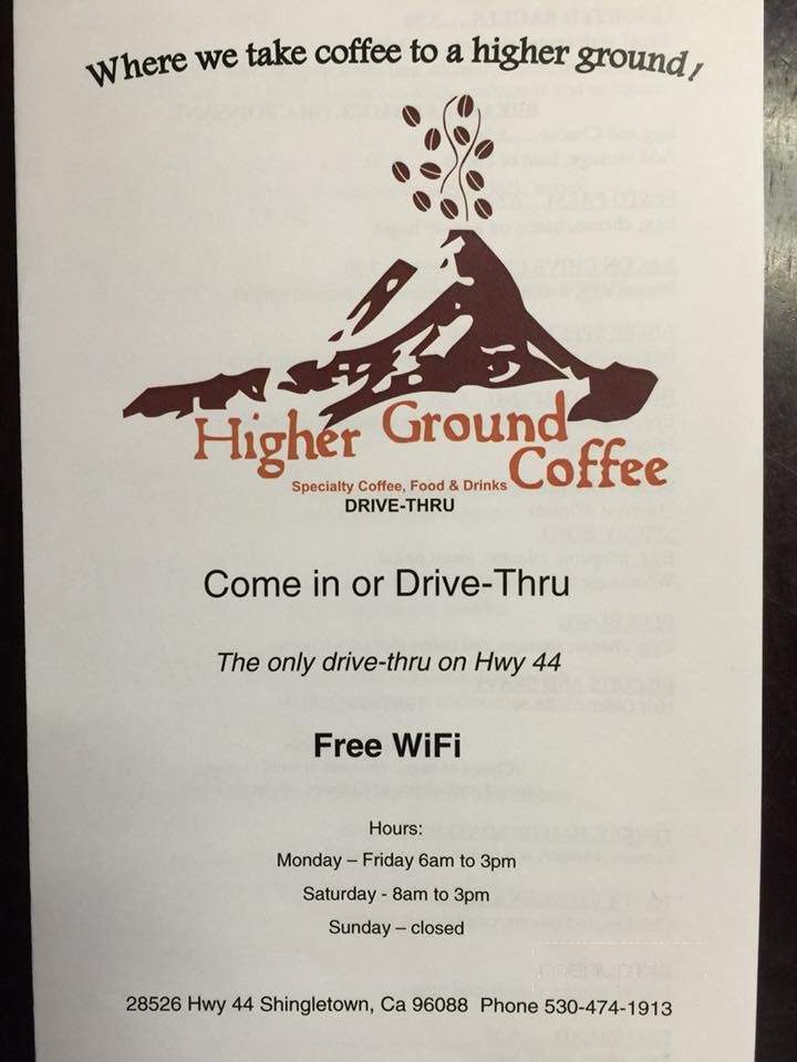 Higher Ground Coffee Shop - Shingletown, CA menu_pic