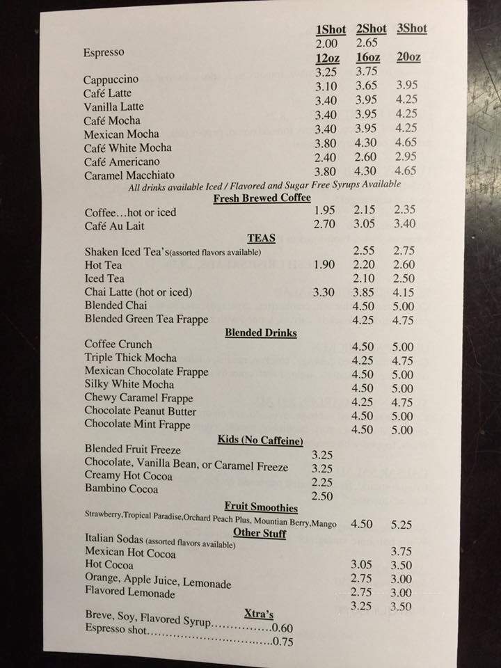 Higher Ground Coffee Shop - Shingletown, CA menu_pic