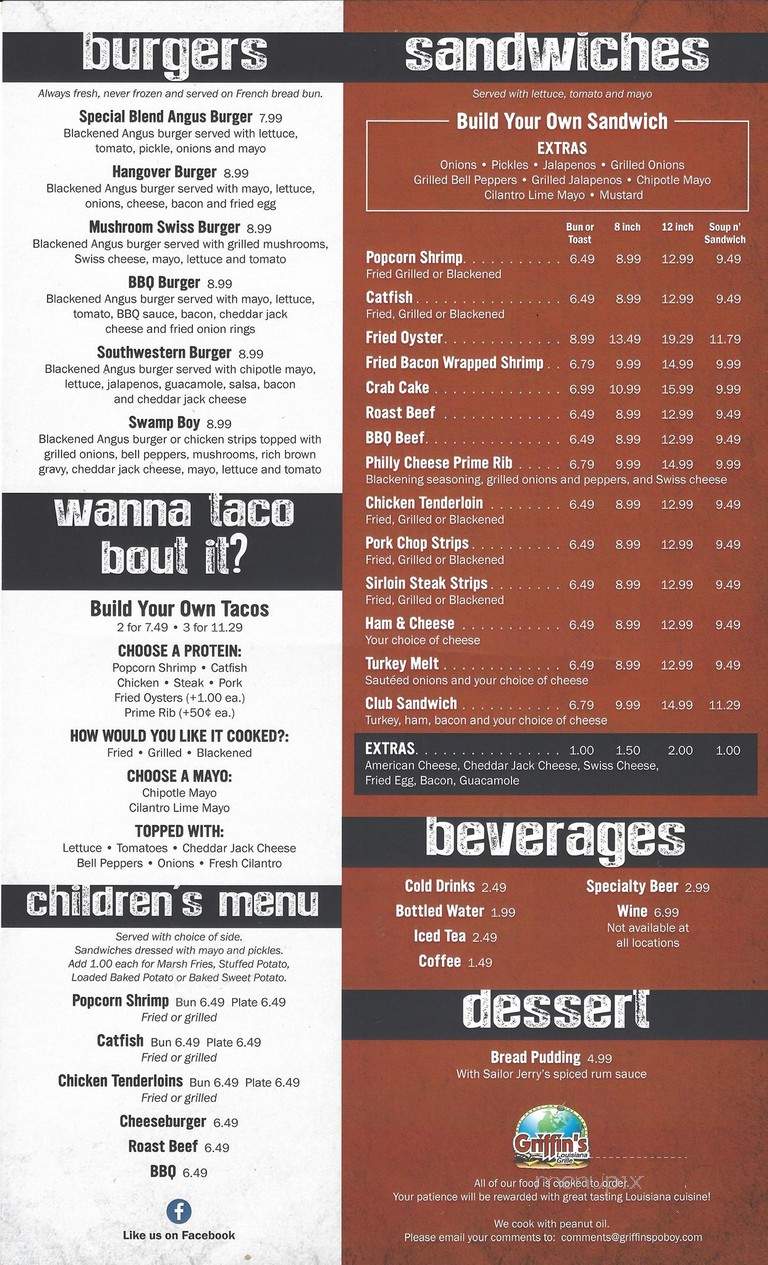 Griffin's Louisiana Grill - Thibodaux, LA menu_pic