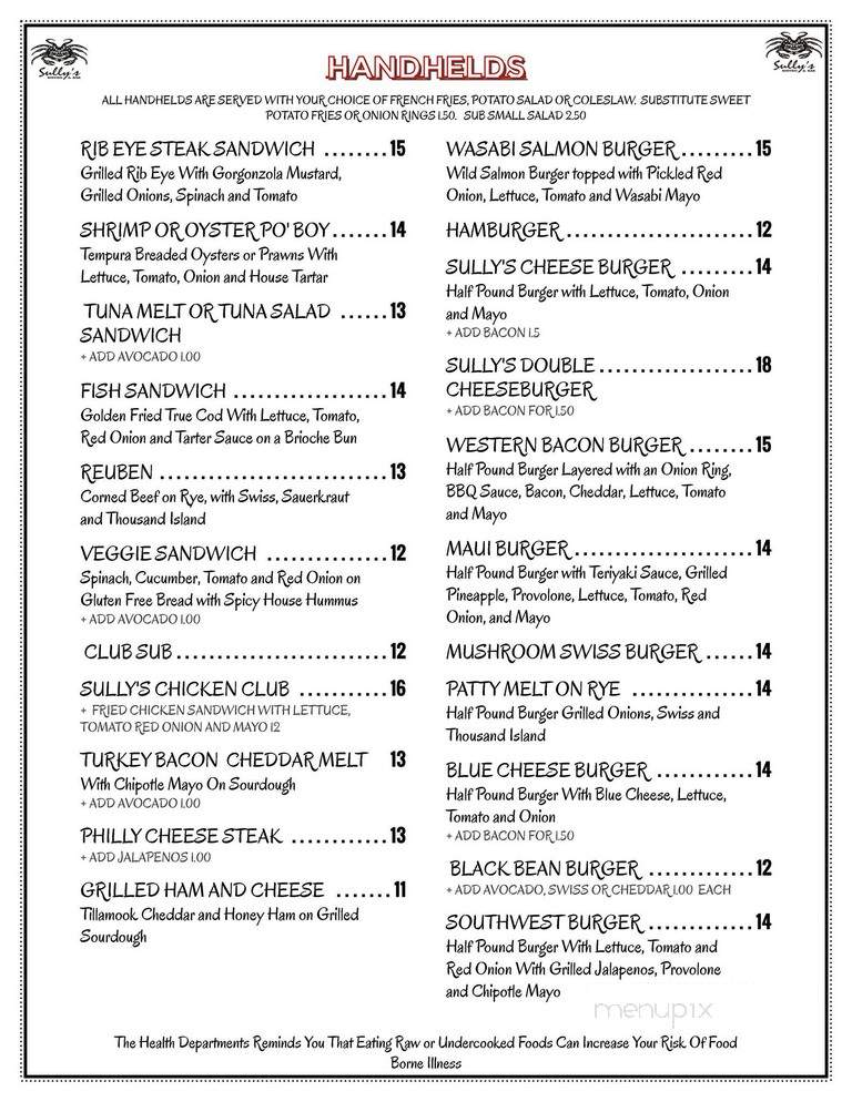 Sully's Bistro & Bar - Suquamish, WA menu_pic