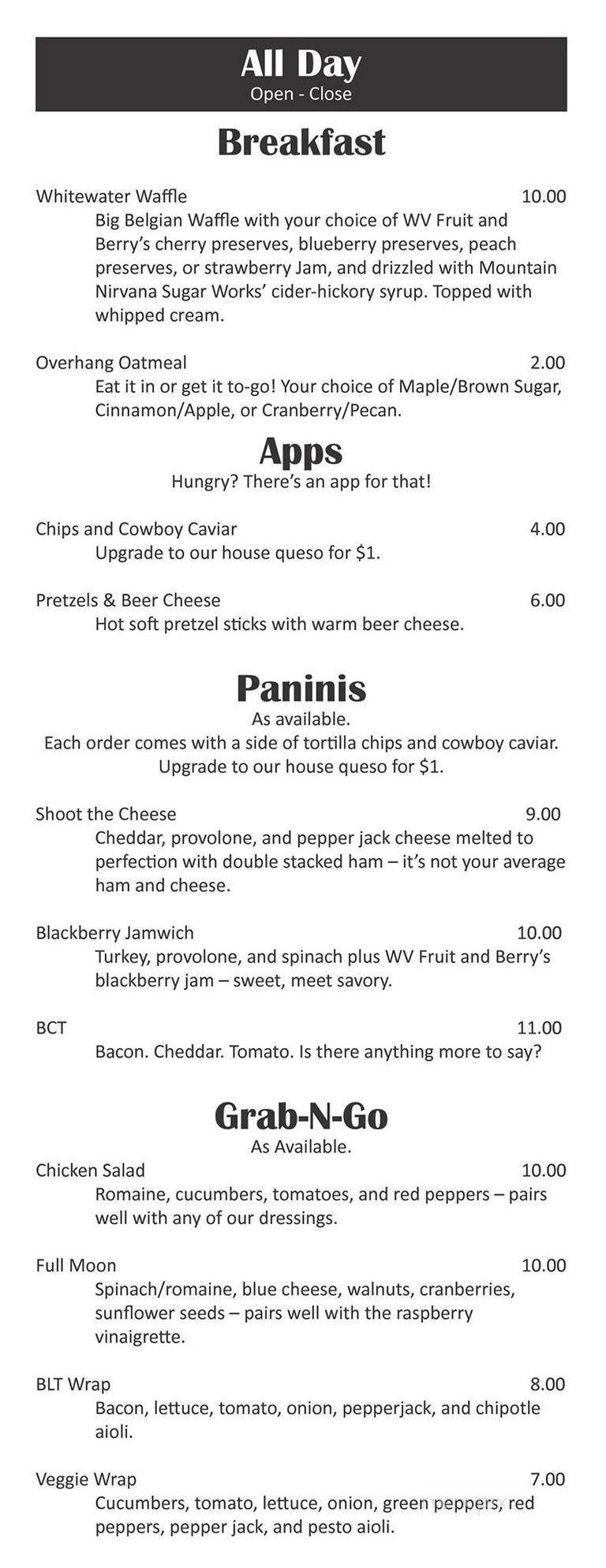 Joe 'n Throw - Fairmont, WV menu_pic
