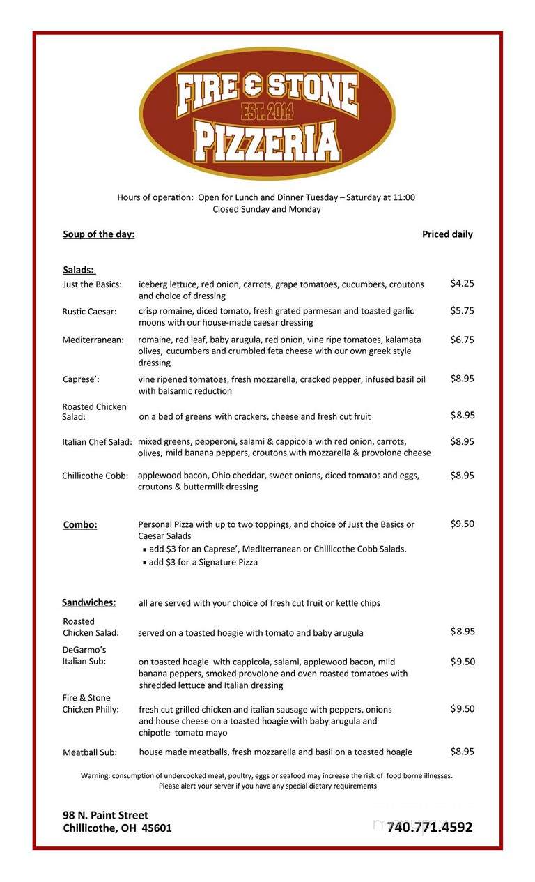 Fire and Stone Pizzeria - Chillicothe, OH menu_pic