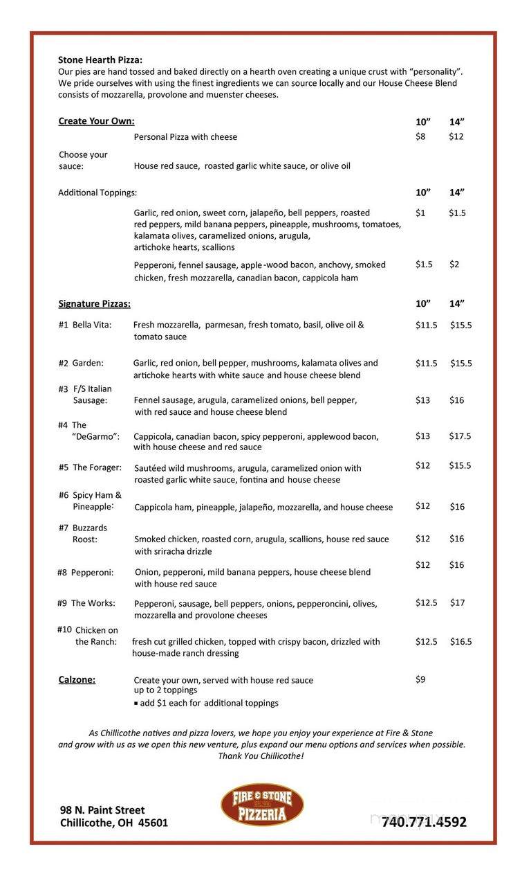 Fire and Stone Pizzeria - Chillicothe, OH menu_pic
