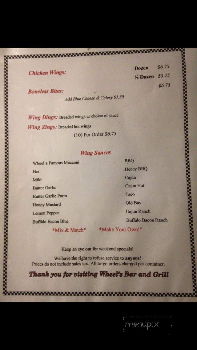 Wheels Bar & Grill - Nuangola, PA menu_pic