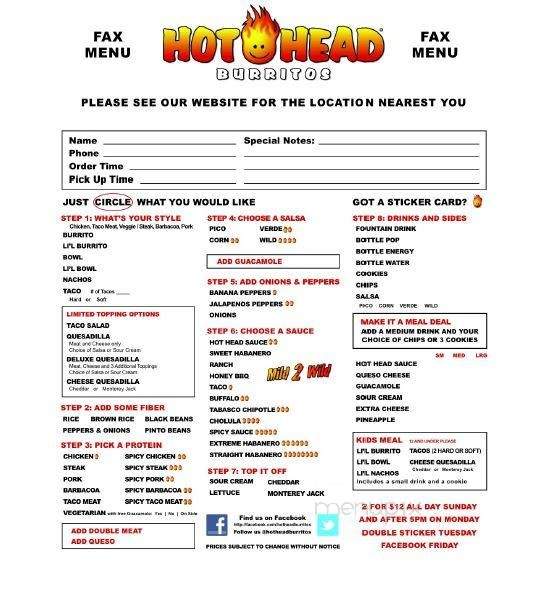 Hot Head Burritos - Pensacola, FL menu_pic