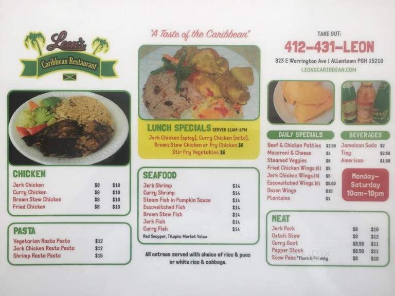 Leon's Caribbean Restaurant - Pittsburgh, PA menu_pic