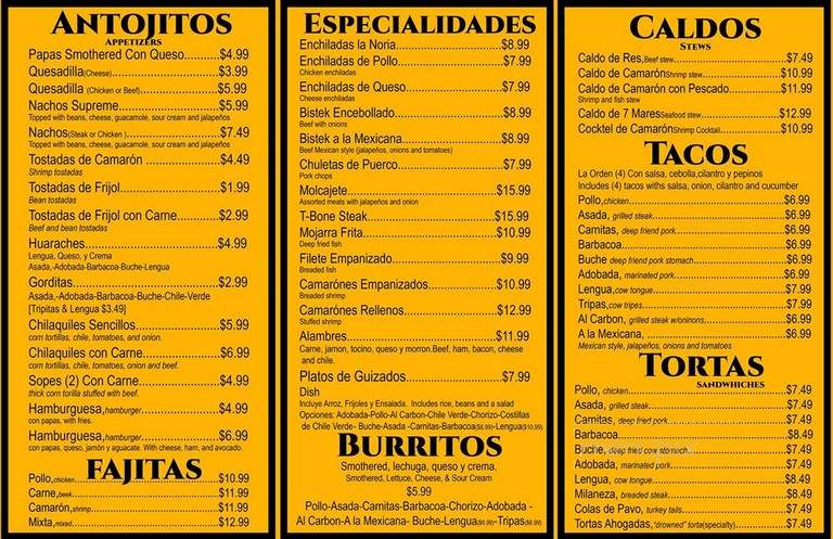La Noria Carniceria Taqueria - Denver, CO menu_pic