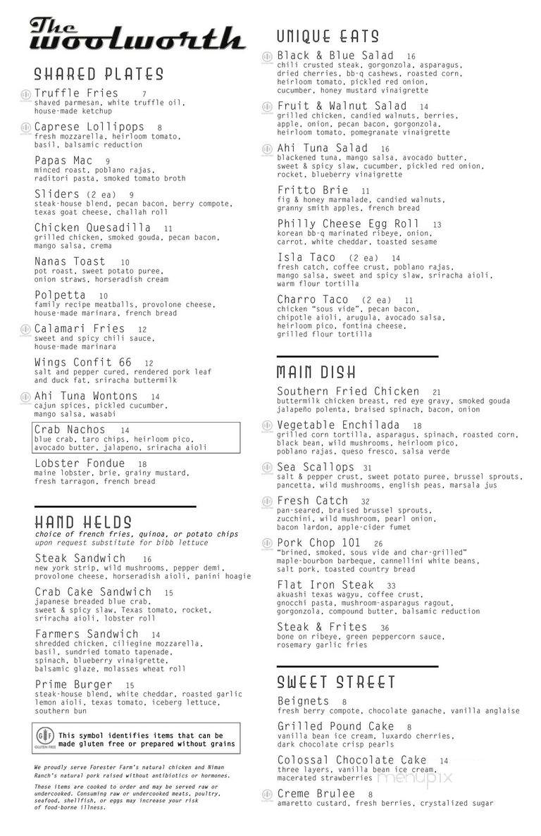 The Woolworth - Dallas, TX menu_pic