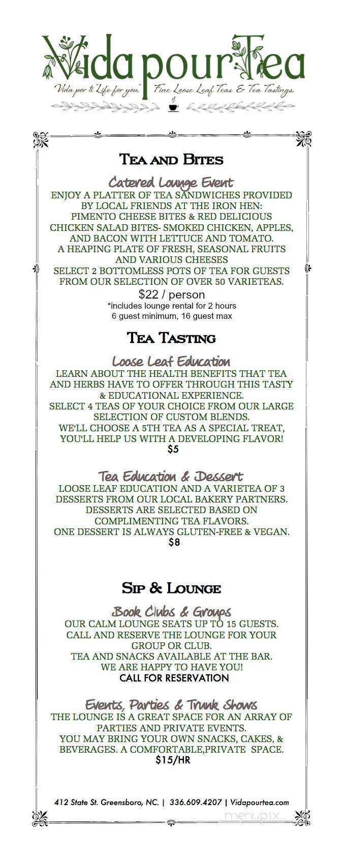 Vida Pour Tea - Greensboro, NC menu_pic